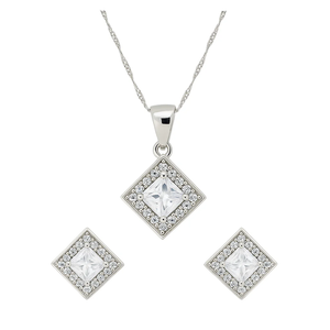 Conjunto de Collar con Colgante de Diamantes Americanos con Baño de Plata y Aretes para Mujer, Hermosa Joyería para Fiestas Casuales y Festivales - Product Image 5