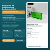 Batu Bata Kaca Kristal Hijau Hutan Solid Modern Berwarna Solid, Dua Sisi, Ukuran 200x100x50mm, untuk Desain Dinding Pembatas Taman