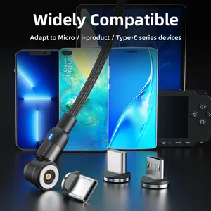 Cable de carga magnético 3 en 1 con forma de L giratorio de 540 grados, accesorios para teléfono 2.4A, Cable de nailon, <span class=keywords><strong>cargador</strong></span> USB para <span class=keywords><strong>Android</strong></span> e IPH - Product Image 2