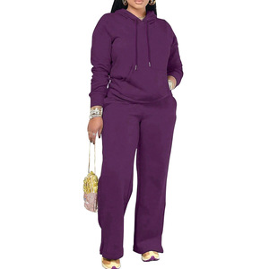 New Solid <b>Colour</b> Stylish Casual Hooded Sweatshirt Long Pants <b>Set</b> for Women Fashion - Product Image 1