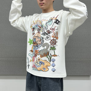 Qianshi Hersteller Custom Thermal Waffle Strick Langarm Bedrucktes Oversized Luxus Hip Hop Langarm T-Shirt für Herren - Product Image 5