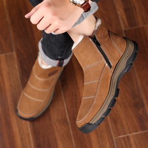 Stivali da neve caldi in lana invernale da esterno in vera pelle di vacchetta <span class=keywords><strong>scarpe</strong></span> Casual da <span class=keywords><strong>uomo</strong></span> in cotone alto - Product Image 3