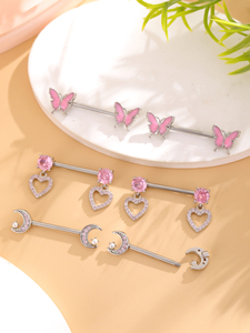 5 paia 14G di anelli per capezzoli in acciaio inox CZ cuore farfalla bilanciere linguetta Piercing gioielli zircone per il corpo da donna - Product Image 6