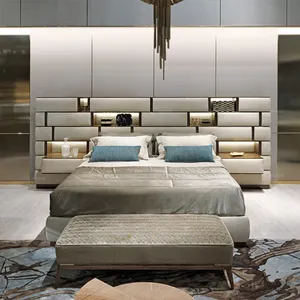 全卧室家具软垫储藏床特大尺寸现代名牌真皮轻豪华床