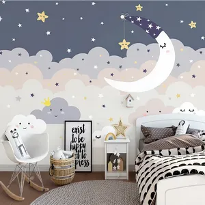 Custom Mural 3D Hand Painted Starry Sky Clouds Moon Cartoon Children's Room Princess Waterproof <strong>Peel</strong> <strong>and</strong> <strong>Stick</strong> <strong>Wallpaper</strong> - Product Image 1