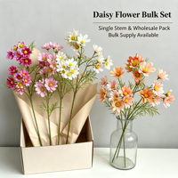 Bunga Daisy Buatan Warna-warni dengan Batang, Bunga Sutra Tiruan Realistis untuk Dekorasi Vas Rumah, Perlengkapan Pesta, dan Centerpiece Pernikahan