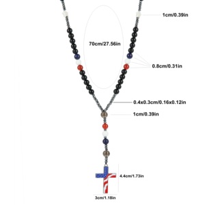 Classic Design American <strong>Flag</strong> Made of Stone Beads With Zinc Alloy Pendant As Fashion Rosary Cross Necklace QTN0030 - Product Image 3
