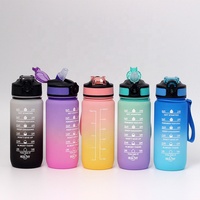 Bouteille d'eau en plastique pop-up de 20oz avec sangle de paille bouteille d'eau de sport de motivation