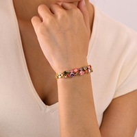 Bracelet en cuivre avec zircon synthétique multicolore en forme de goutte, bracelet tennis plaqué or 18 carats, bijou fantaisie pour femme, cadeau