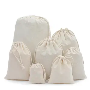 Eco Friendly Cotton Pouch Muslin Sachet Bag Reusable Natural Cotton Canvas Fabric Muslin Drawstring Bag Produce Bags