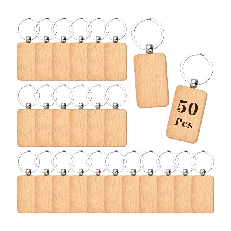 Accesorios DIY Kit de regalos Nombre de recuerdo barato Tallado llavero de madera Llaveros de madera en blanco para manualidades