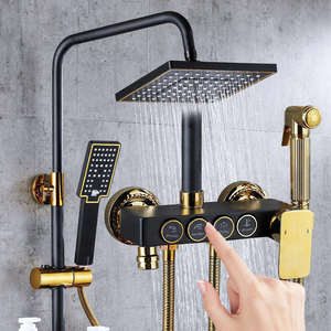 LEBED Ensemble de robinetterie de luxe pour salle de bain d'hôtel, système de douche mural thermostatique en laiton noir, installation facile, avec fonction pluie - Product Image 2