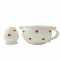 Ensemble de bols à matcha personnalisés en céramique vernissée de 500 ml avec motif cœur rouge et poignée, kit de cérémonie du thé à domicile, en stock, personnalisable