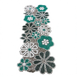 Handmade Floral Rectangle Glass Bead <b>Table</b> <b>Runner</b> <b>Green</b> White Mosaic Design Decorative Placemat Sami Handicrafts for Dining - Product Image 1