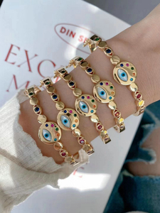 Pulsera Bohemia de mano con ojos turcos azules coloridos, pulsera apilable para mujer - Product Image 2