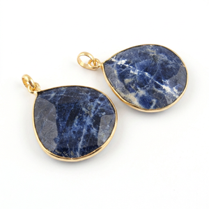 Unique Rare Natural Sodalite <b>Heart</b> <b>Shape</b> Briolette Faceted Connector Pendant Charm 22mm Bezel Size Silver Diamond Pearl Sold Per - Product Image 1