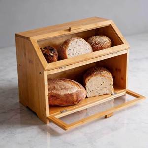 Boîte à pain en bambou à double couche, armoire de rangement pour la cuisine, étagère à pain multifonctionnelle avec design anti-poussière - Product Image 1