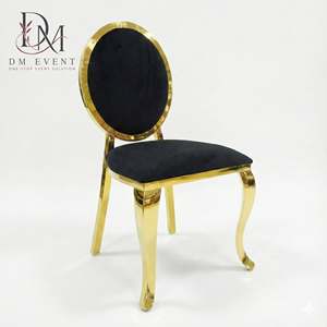 Wholesale <b>Gold</b> Stainless Steel Oval Back Banquet <b>Chair</b> with Black Upholstery and Curved <b>Legs</b> for Wedding Events - Product Image 3