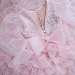 Eleganti abiti da principessa per bambini con fiocco manica a sbuffo abiti da ragazze abiti da compleanno vestiti per bambine - Product Image 4