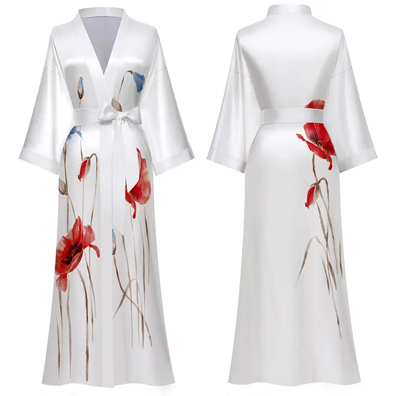 Grosir Penjualan Laris 2022 Jubah Satin Sutra Floral Nyaman Gaya Kimono Pakaian Tidur Mode Wanita Mewah