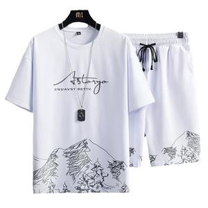 T-shirt da <span class=keywords><strong>uomo</strong></span> elegante a due pezzi con stampa sfumata in seta di ghiaccio ad asciugatura rapida <span class=keywords><strong>pantaloncini</strong></span> estivi Casual abbigliamento sportivo a maniche corte - Product Image 5