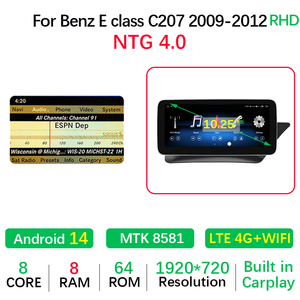 Radio de coche Android 14 para Mercedes Benz E Coupe C207 A207 W207 navegación derecha estéreo <span class=keywords><strong>Multimedia</strong></span> reproductor de vídeo de coche <span class=keywords><strong>Bluetooth</strong></span> - Product Image 4
