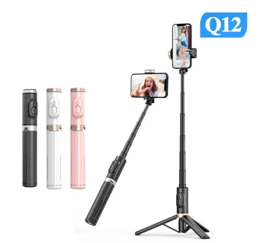 Draagbare All-In One Verborgen Ontwerp Q12 Selfie Stick Afstandsbediening Uitschuifbare Selfie Stick Stabiele Statief Voor Tik Tok