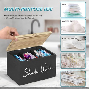 Caja de almacenamiento de madera con tapa para toallas sanitarias, productos de higiene femenina, detergente para ropa, rectángulo de 15cm, hecha a mano - Product Image 3