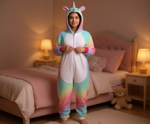 ชุดนอนยูนิคอร์นสำหรับผู้หญิง ผ้าฟลีซแบบเต็มตัว มีฮู้ด แขนยาว พิมพ์ลายตัวการ์ตูนน่ารัก ใส่ได้ทุกฤดู ทรงหลวม - Product Image 2