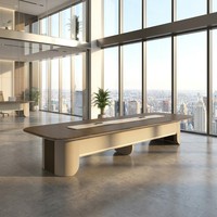 Table de réunion de direction en panneau de particules E1 avec texture 3D et processus de succion, bureau de conférence moderne pour salle de réunion