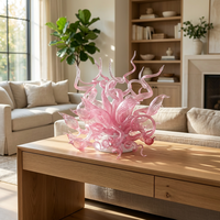 Lampe en verre soufflé de Murano coloré, sculpture florale artistique européenne bleu clair attrayante, sur mesure, pour table de hall d'hôtel moderne