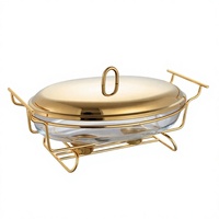 Chauffe-plat de luxe 3L en acier inoxydable, double zone, alimenté à l'alcool solide, or rose/or, pour hôtels et restaurants