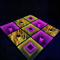 Piste de danse LED 3D à effet miroir infini, portable, RGB, en verre trempé, éclairée, filaire, piste de danse LED 3D à effet miroir portable