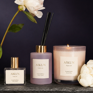AIKUN Manufacturer <b>Bulk</b> Modern Glass Reed Diffuser and Aromatherapy <b>Candle</b> Set for Apartment Gift Shop - Product Image 1