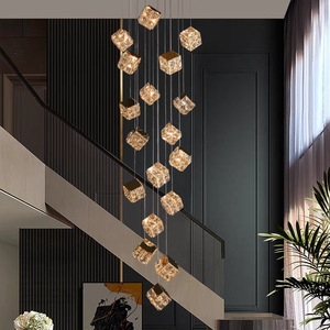 Ánh sáng sang trọng xoay Duplex xây dựng cao cấp đèn chùm thép không gỉ pha lê LED Rubik của Cube cầu thang Mặt dây chuyền cho Loft - Product Image 2