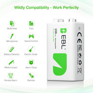 EBL CUZ Vente en gros de batteries NIMH 150 mAh, pack de batteries NIMH 9V rechargeables 6f22 150 mAh pour microphones - Product Image 6