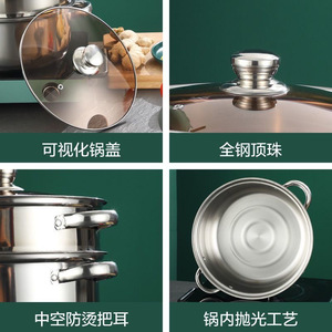Stainless Steel Double Layer <b>Steamer</b> 24cm With Glass Lid For Induction Cooker Home Use - Product Image 3