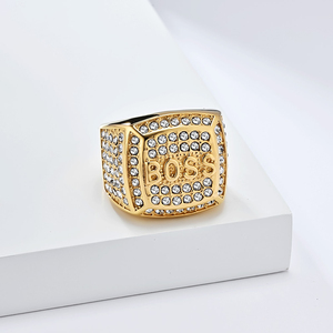 Bagues unisexe avec lettres 'Boss' en acier inoxydable plaqué or, style Hip Hop Bling avec strass, vente en gros d'usine pour hommes et femmes, pour les fêtes - Product Image 4