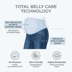 Jeans Premaman Chic a Gamba Larga in Denim Traspirante con Supporto Senza Cuciture, Stile Urbano Moderno per la Maternità - Product Image 4