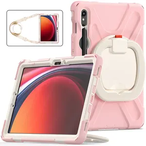 New coming Heavy duty cover with ring stand for Samsung Galaxy Tab S9 S9FE S7 S8 shockproof rugged handle grip stand case