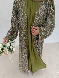 2025 Sharut Factory OEM/ODM Dubai Abaya Luxury Islamic Kimono musulmano abito da donna 3D texture floreale modesto Abaya abito da sera - Product Image 3