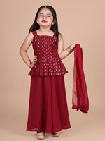 Ensemble haut sans manches à volants orné de paillettes marron pour filles avec pantalon palazzo, vêtements de fête et de cérémonie pour enfants