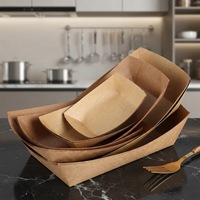 Barquette rectangulaire en papier kraft, jetable, de qualité alimentaire, pour sushis, boîte à lunch, résistante à l'huile, emballage à emporter pour la restauration rapide