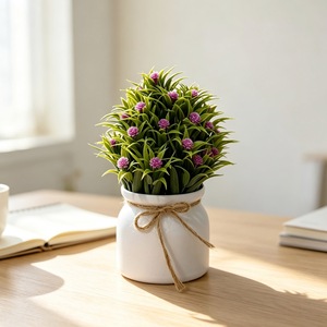 Planta Bonsái Artificial con Maceta, 31 Mallas, Orquídea, Baby's Breath, Cuerda de Cáñamo, Decoración Verde para Interiores, Hogar, Oficina, Escritorio - Product Image 4