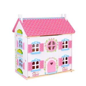 最佳销售3D快乐家庭房子床孩子大家具玩具经典木制娃娃屋为婴儿