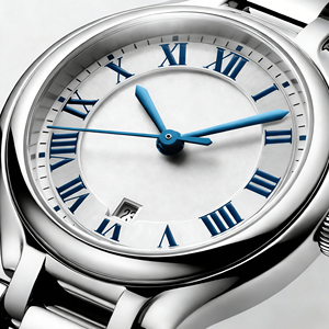 Montre ronde en acier inoxydable avec cadran à chiffres romains blancs et aiguilles bleues Longinesing - Product Image 3