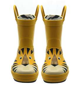 Bottes <span class=keywords><strong>de</strong></span> <span class=keywords><strong>pluie</strong></span> en caoutchouc pour enfants YL282, imprimées tigre <span class=keywords><strong>jaune</strong></span>, antidérapantes, imperméables, avec poignées - Product Image 3