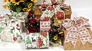 Caja de regalo de yute con estampado de alces navideños, directamente de fábrica, con lazo tejido con patrón de cinta multicolor, en cinta hecha a mano <span class=keywords><strong>para</strong></span> embalaje. - Product Image 3