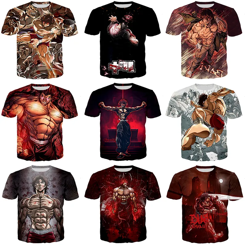 New FashionJapanese Anime Baki Hanma3DプリントTシャツ男性用カジュアル3DデジタルプリントTシャツオールオーバープリントグラフィックTシャツ