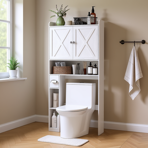 Mueble de almacenamiento blanco sobre el inodoro de 24 pulgadas de ancho, estilo rústico, con estantes ajustables, independiente - Product Image 2